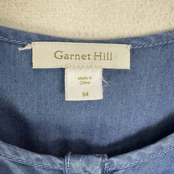 Garnet Hill Dress 4 Blue Chambray Sleeveless Pockets Sundress Travel Coastal - Picture 3 of 14